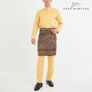 Baju Melayu Premium Dull Satin Slim Fit Lanzone Yellow