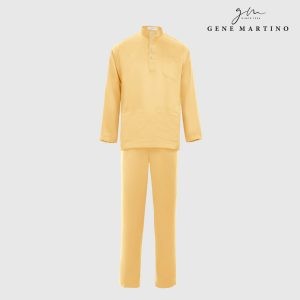 Baju Melayu Premium Dull Satin Slim Fit Lanzone Yellow
