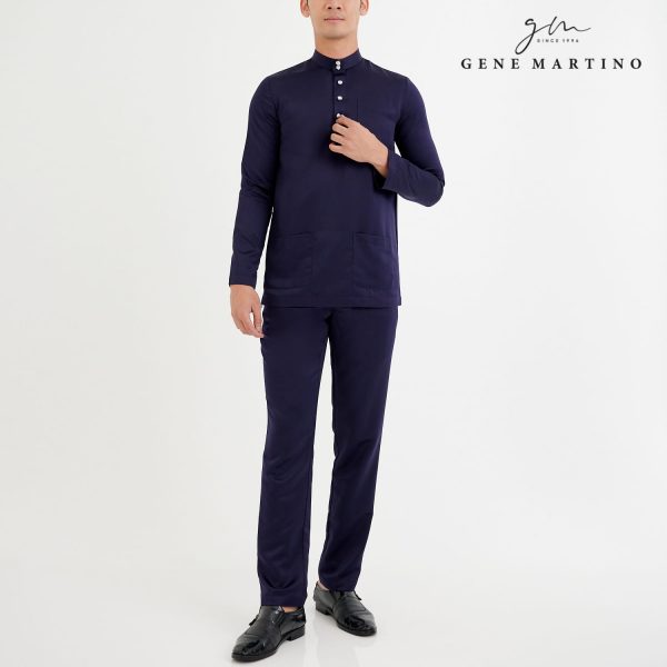Baju Melayu Premium Dull Satin Slim Fit Violet Blue