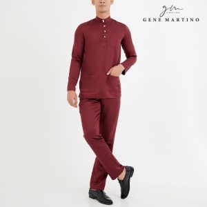 Baju Melayu Premium Dull Satin Slim Fit Maroon